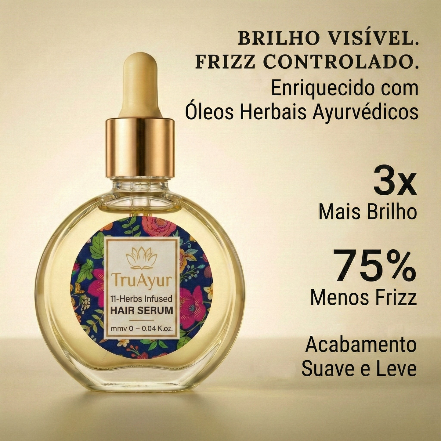 Óleo capilar ayurvédico com 11 ervas para cabelos mais fortes, frizz controlado e brilho radiante.