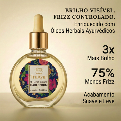Óleo capilar ayurvédico com 11 ervas para cabelos mais fortes, frizz controlado e brilho radiante.