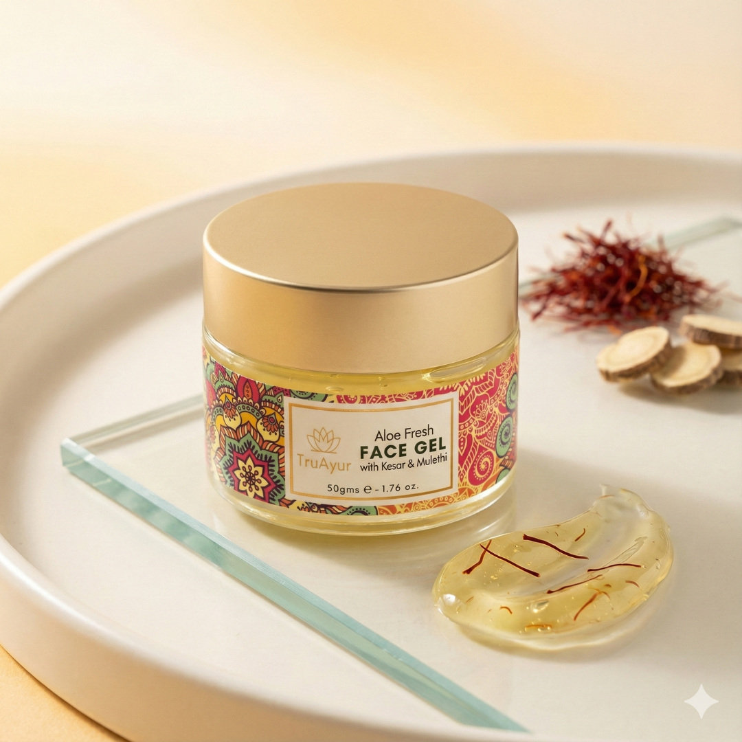 Gel Facial Fresco de Aloe com Açafrão da Caxemira e Alcaçuz para um brilho radiante e hidratação profunda