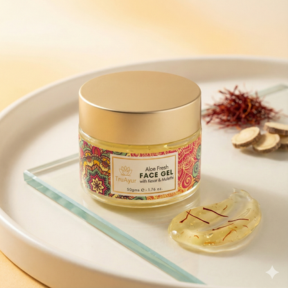 Gel Facial Fresco de Aloe com Açafrão da Caxemira e Alcaçuz para um brilho radiante e hidratação profunda