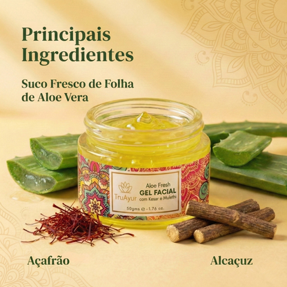 Gel Facial Fresco de Aloe com Açafrão da Caxemira e Alcaçuz para um brilho radiante e hidratação profunda