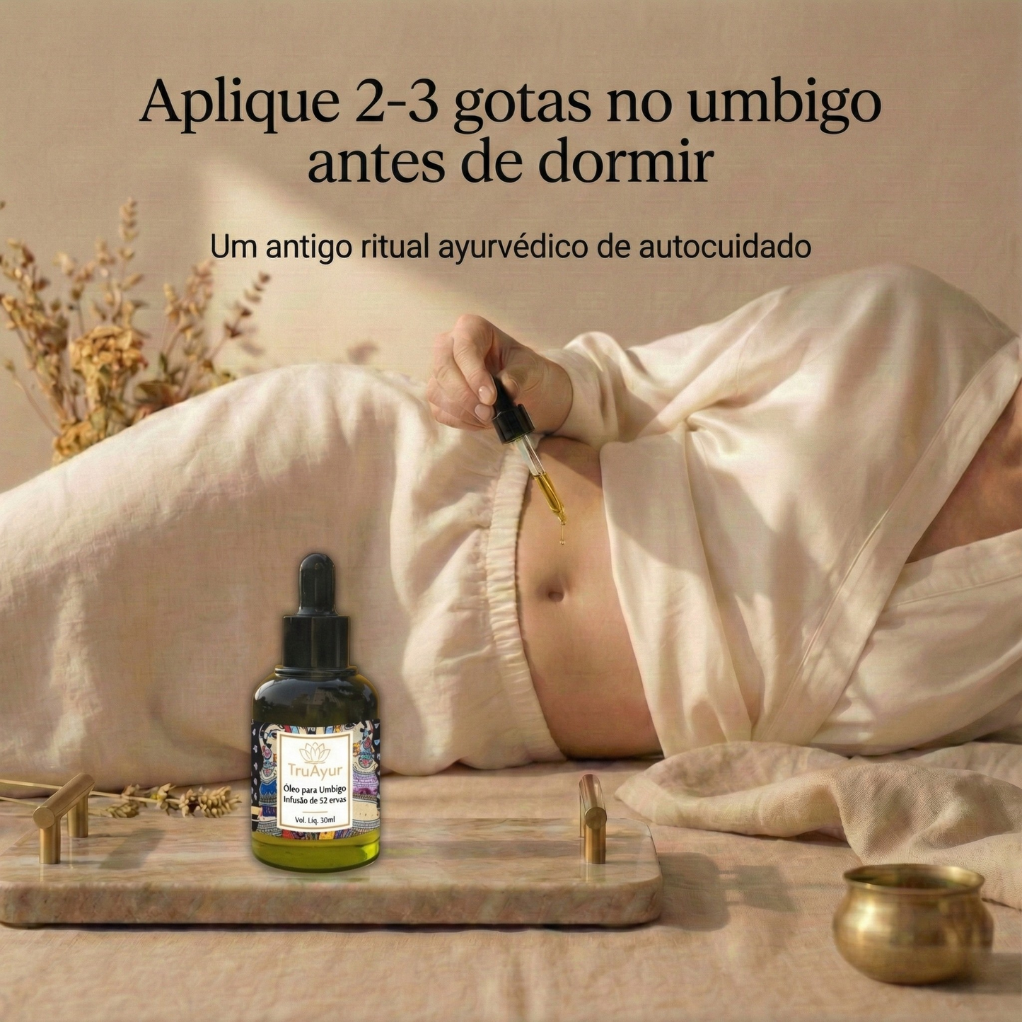 Óleo para o umbigo com 10 ervas para o equilíbrio hormonal, sono mais profundo e nutrição da pele e dos lábios