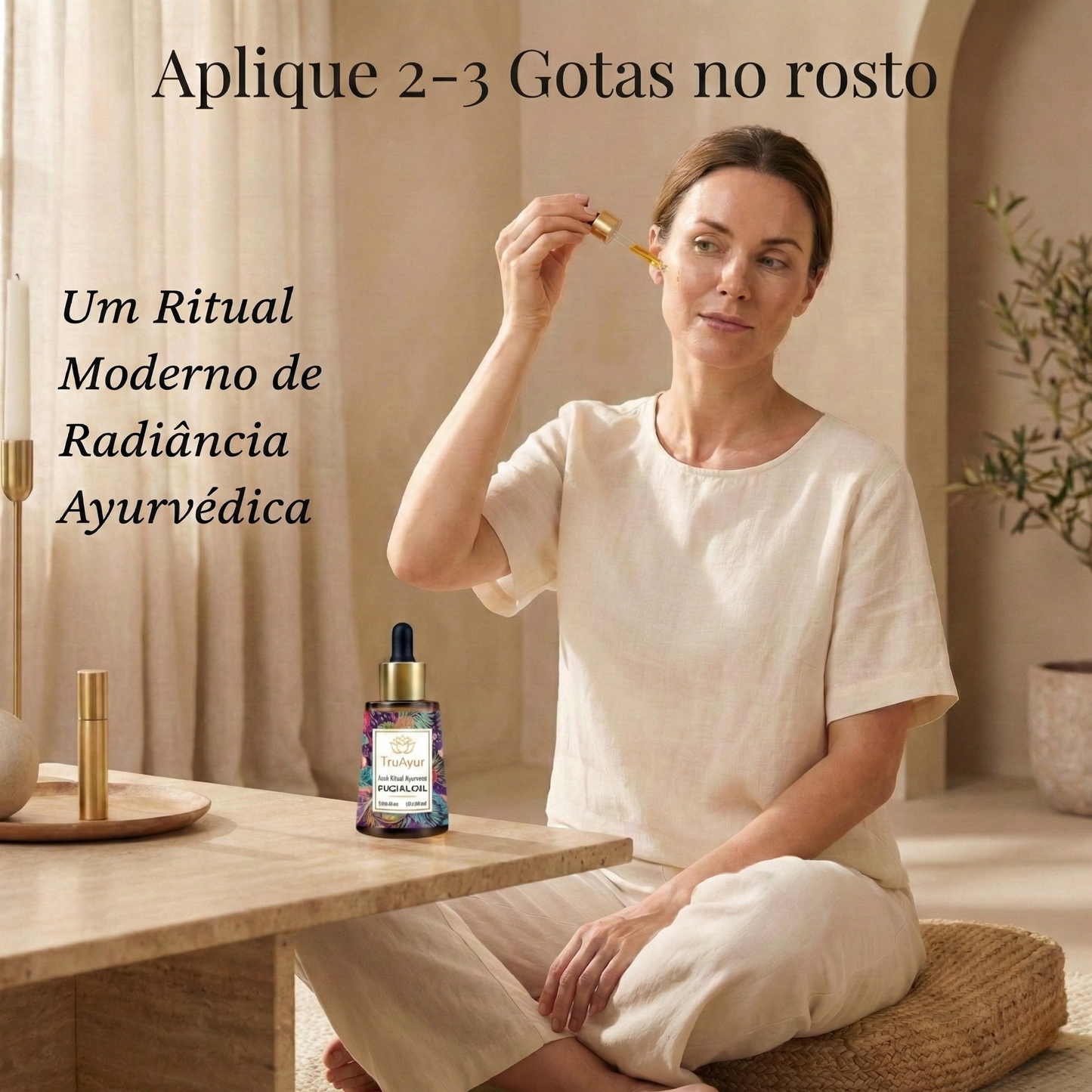 Óleo Facial Ayurvédico com Ouro 24K para uma pele profundamente hidratada, sedosa e rad