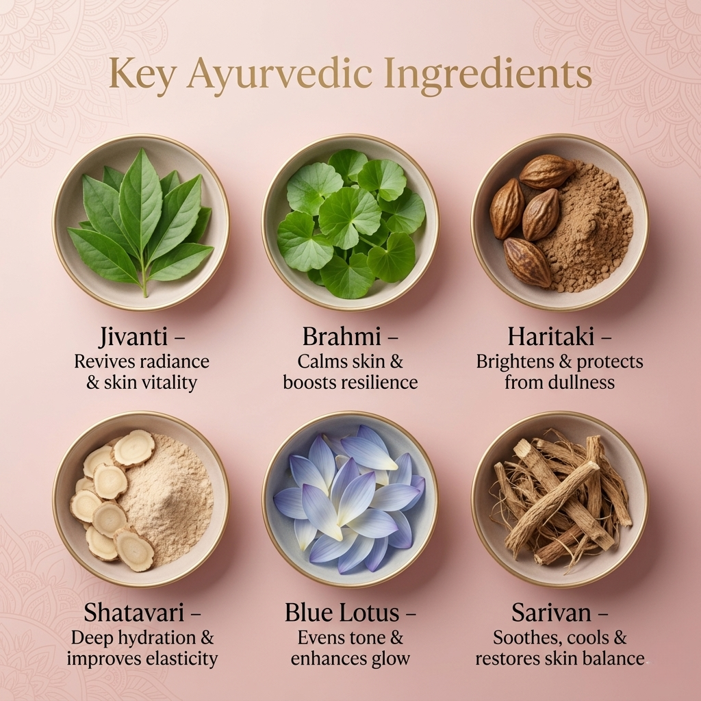 8-Herbs Ayurvedic Radiance Day Serum with Syn-Ake Peptide for deep hydration, all-day glow, and visible firming