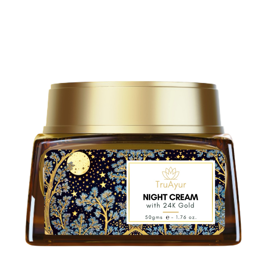 Creme Noturno Ayurvédico Antienvelhecimento com Ouro 24K, Óleo de Bakuchi, Açafrão e Cúrcuma