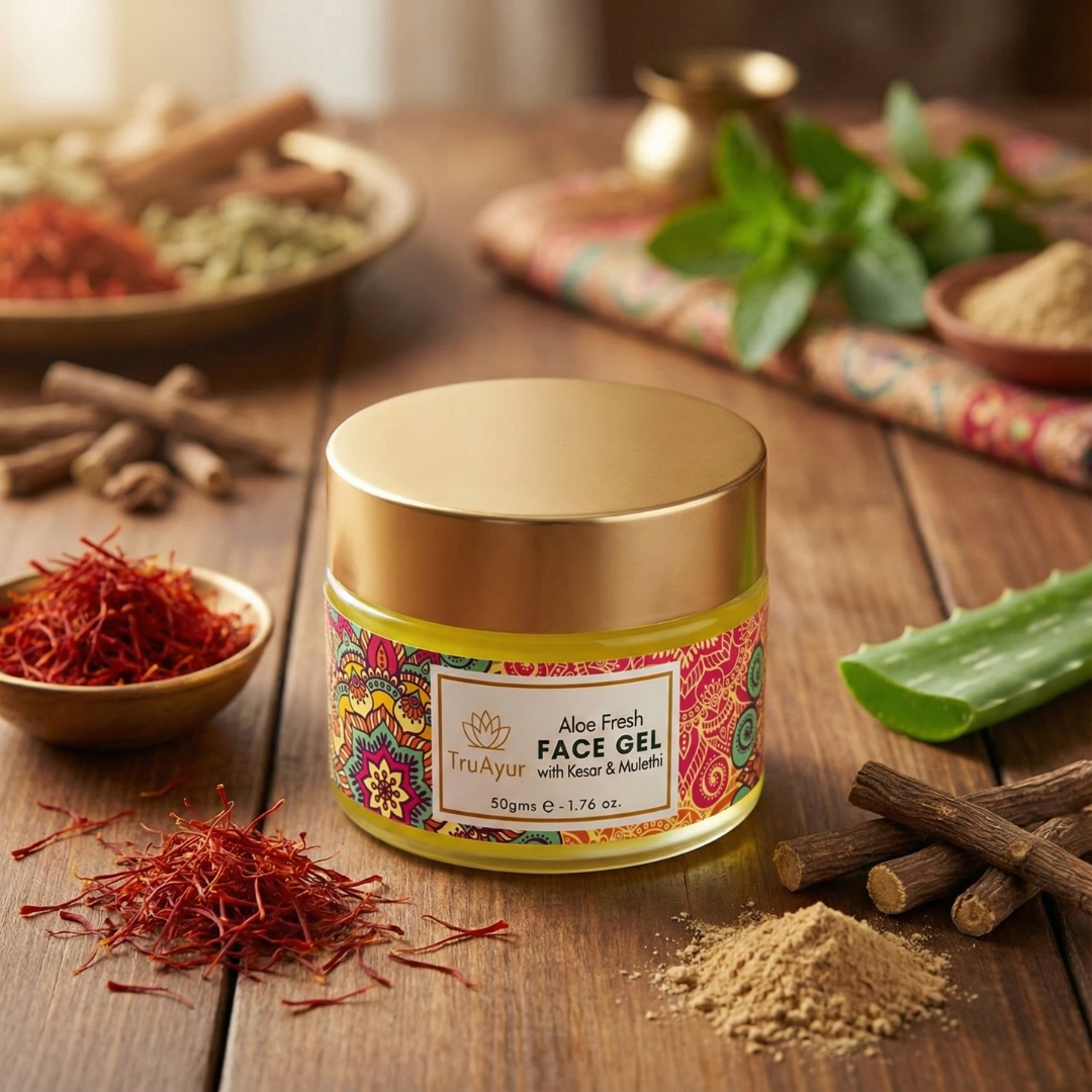 Gel Facial Fresco de Aloe com Açafrão da Caxemira e Alcaçuz para um brilho radiante e hidratação profunda