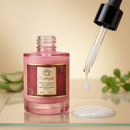 8-Herbs Ayurvedic Radiance Day Serum with Syn-Ake Peptide for deep hydration, all-day glow, and visible firming