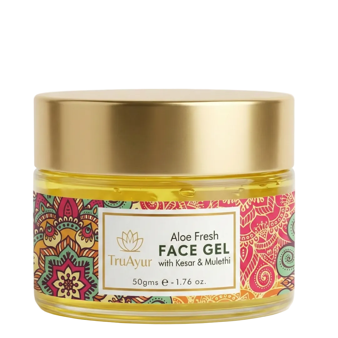 Gel Facial Fresco de Aloe com Açafrão da Caxemira e Alcaçuz para um brilho radiante e hidratação profunda