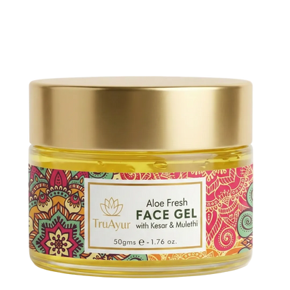 Gel Facial Fresco de Aloe com Açafrão da Caxemira e Alcaçuz para um brilho radiante e hidratação profunda