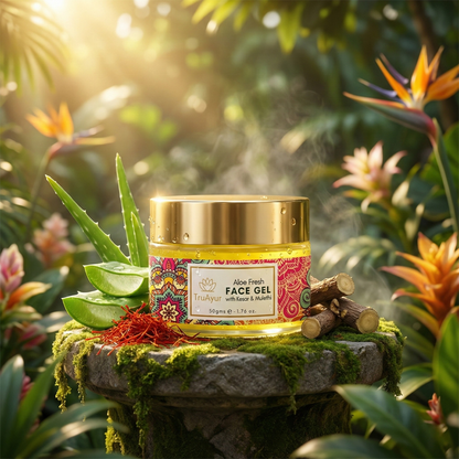 Gel Facial Fresco de Aloe com Açafrão da Caxemira e Alcaçuz para um brilho radiante e hidratação profunda