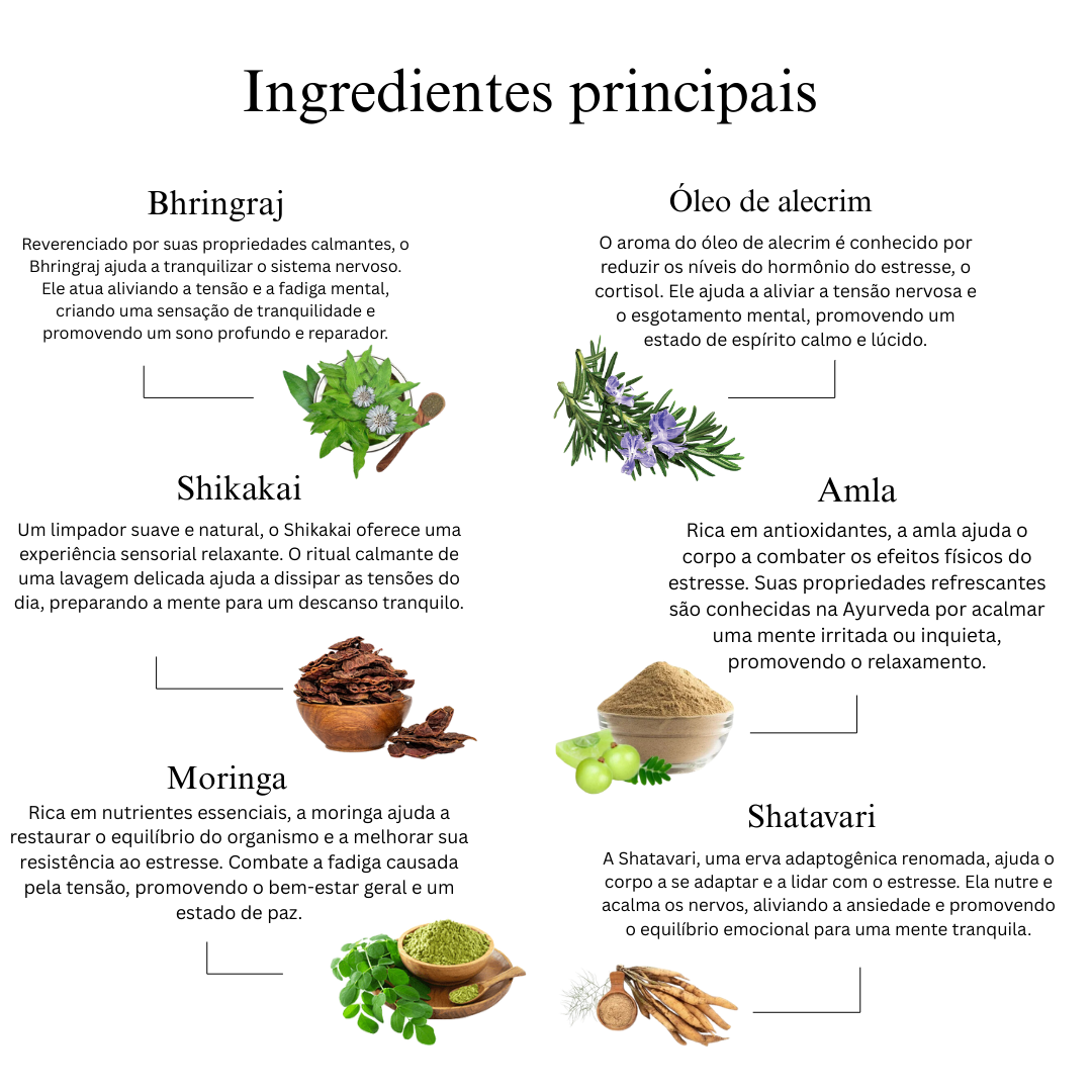 Óleo Ayurvédico com 29 Ervas para Massagem no Couro Cabeludo: Alivia o Estresse, Revitaliza os Cabelos e Promove o Relaxamento.