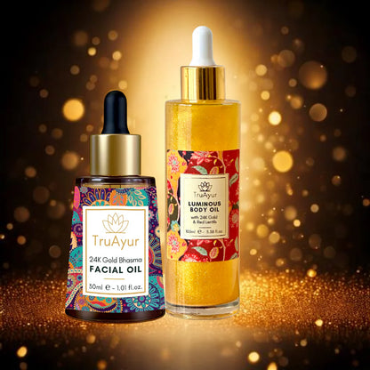 Kit Iluminador com Ouro 24K (Combinação de Óleo Facial e Corporal com Ouro 24K)