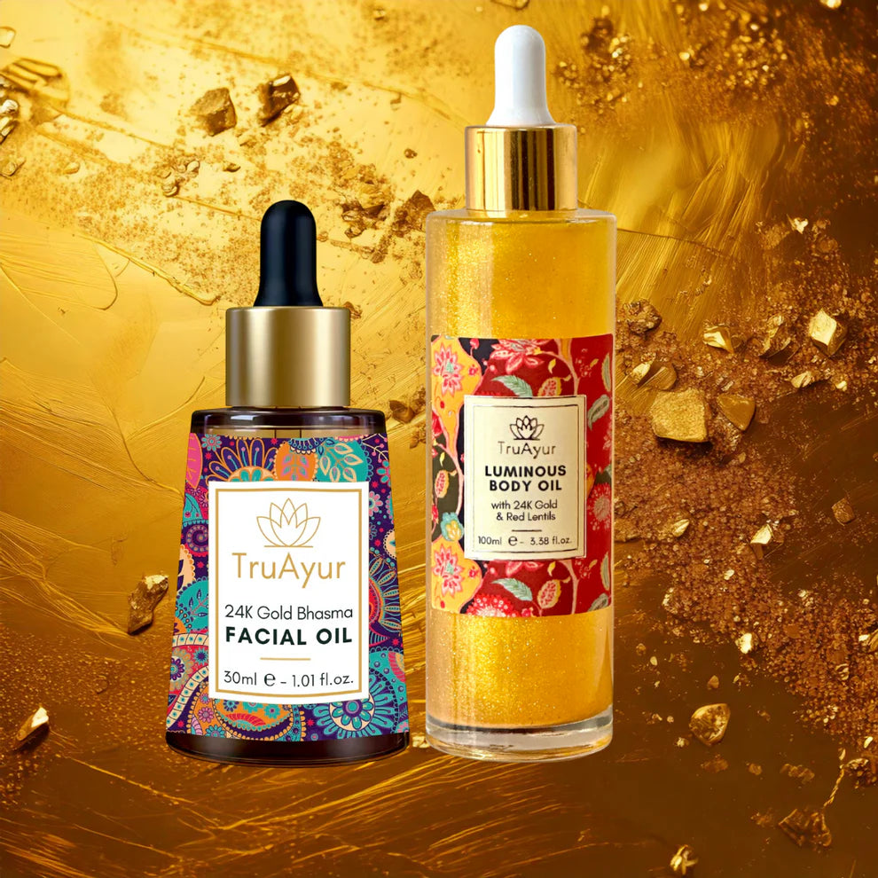 Kit Iluminador com Ouro 24K (Combinação de Óleo Facial e Corporal com Ouro 24K)