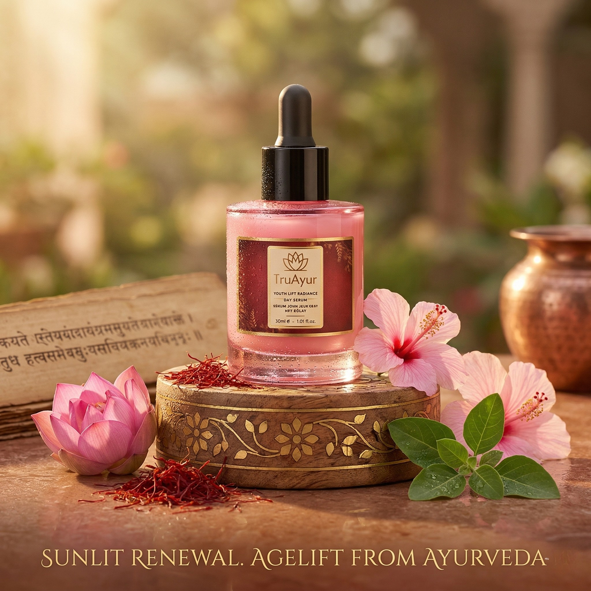 8-Herbs Ayurvedic Radiance Day Serum with Syn-Ake Peptide for deep hydration, all-day glow, and visible firming