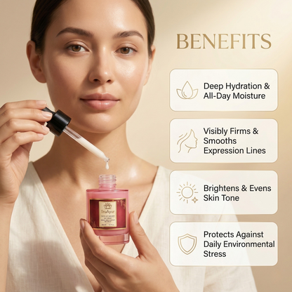 8-Herbs Ayurvedic Radiance Day Serum with Syn-Ake Peptide for deep hydration, all-day glow, and visible firming