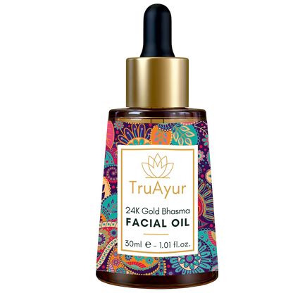 Óleo Facial Ayurvédico com Ouro 24K para uma pele profundamente hidratada, sedosa e rad