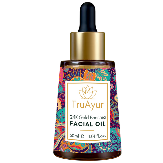 Óleo Facial Ayurvédico com Ouro 24K para uma pele profundamente hidratada, sedosa e rad